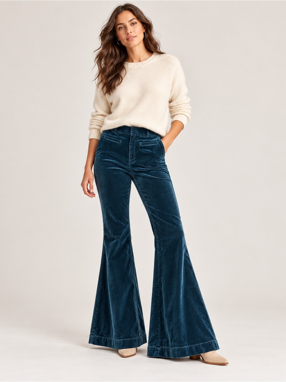 Anthropologie Pilcro Pull-On Retro Flare Velvet Jeans Teal Green Blue Size 29
